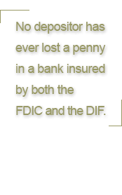 No depositor has ever lost a penny in a bank insured by both the FDIC and the DIF